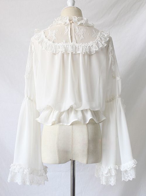 Gothic Ruffled Blouse For Spring, Spring Gothic Blouse With Ruffles, Chiffon Ruffle Blouse For Wedding, Elegant Chiffon Blouse With Lace Trim, Elegant Ruffled Tops For Costume Party, Classic Lolita, Chiffon Fashion, J Fashion, Chiffon Shirt