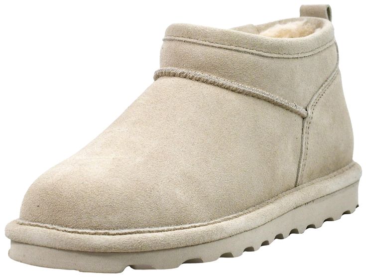 PRICES MAY VARY. COMFORTABLE HIGH-QUALITY MATERIAL: Hey there, shorty! If you want to rock a warm winter boot with a cute, cropped look, these ones are for you. The BearCoat treated suede exterior will keep the rain and snow out, but the extra short style will take away some of the bulkiness of other classic boots. Lightweight, durable, and plushy — these boots have it all. COZY SHEEPSKIN & WOOL BLEND LINING: Our 3 inch shaft height Women's Super Shorty Slip On Boot features wool blend lining th Comfy Winter Shoes, Short Boots Outfit Winter, Short Boots Outfit, Winter Boots Outfits, Most Popular Shoes, Warm Winter Boots, Comfy Winter, Slip On Boots, Shoe Company