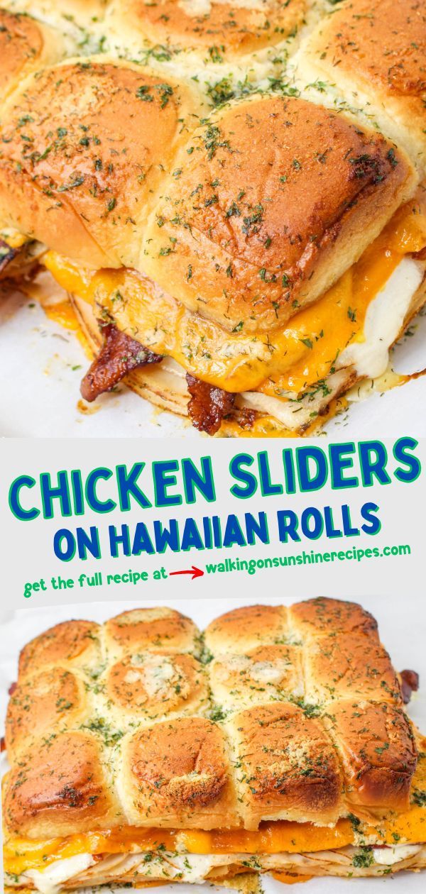 chicken sliders on hawaiian rolls with cheese and herbs