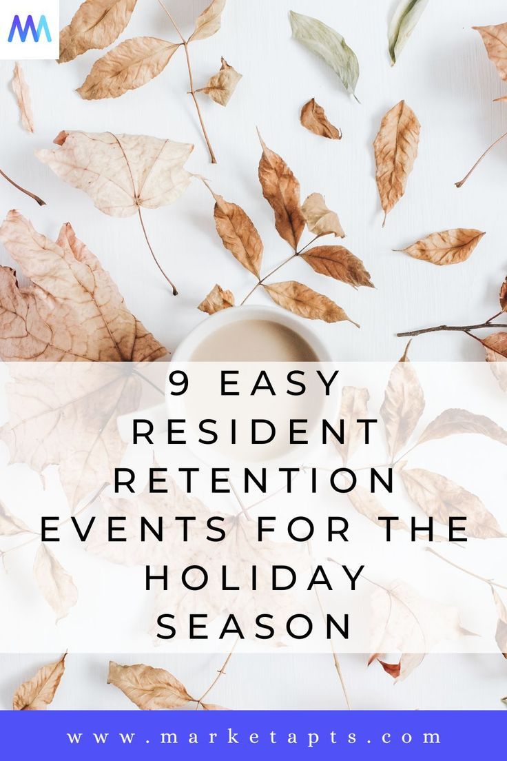 the words 9 easy resident events for the holiday season on top of leaves and branches