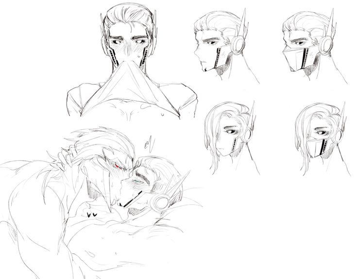 some sketches of the head and shoulders of an adult male character, with different facial expressions