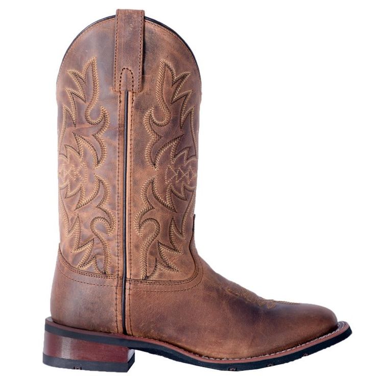 Laredo Ladies Wild Soul Fierce Sq Toe Boots Item Specifications: Color: Tan Foot: Leather Height: 11" Height Insole: Removable Cushion Orthotic Outsole: Cowboy Approved II Toe: Broad Square Heel: Stockman Brown Square Toe Boots, Height Insoles, Cowgirl Boots Square Toed, Square Toe Cowboy Boots, Dresses With Cowboy Boots, Tan Leather Boots, Leather Cowgirl Boots, Boot Pulls, Embroidered Boots