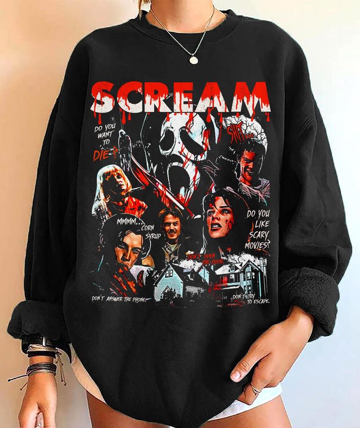 Scream Movie Sweater, Ghostface Clothes, Ghostface Billy Loomis, Horror Sweater, Billy Loomis Stu Macher, Scream Sweatshirt, Scream Hoodie, Horror T Shirts, Cool Hoodies Designs