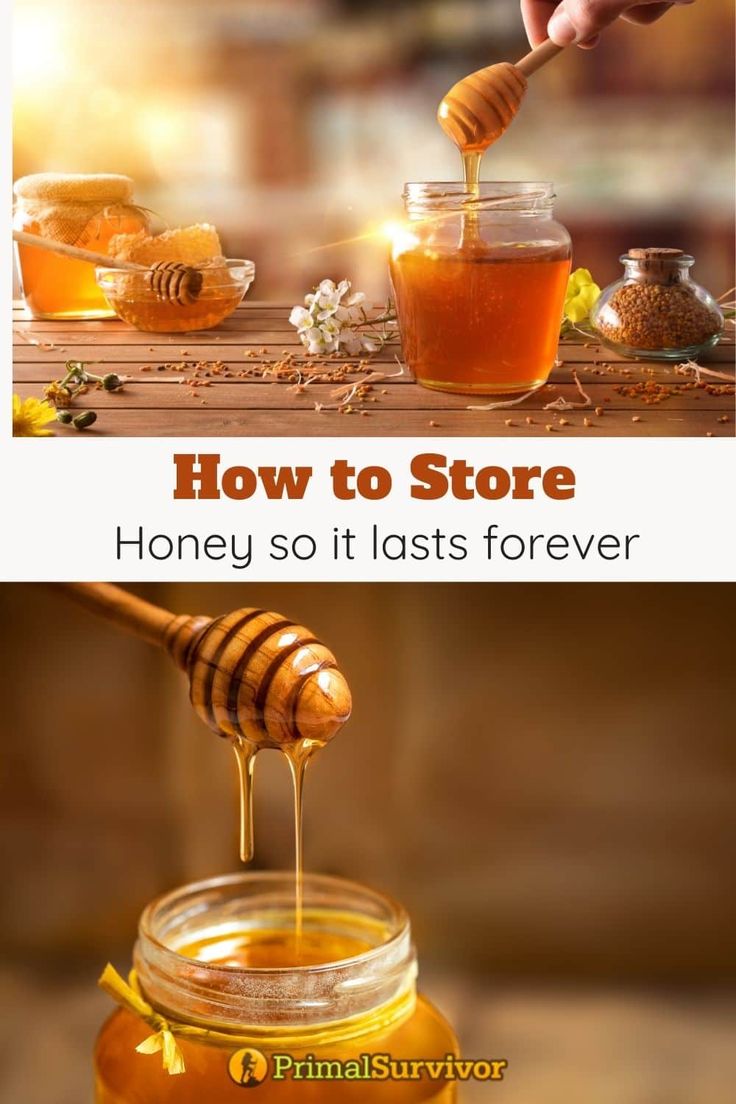 honey is being poured into a jar with the words how to store honey so it last forever