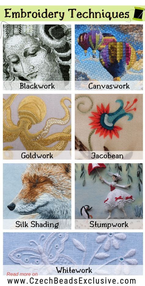 embroidery techniques for beginners with pictures of different animals and their names on the page