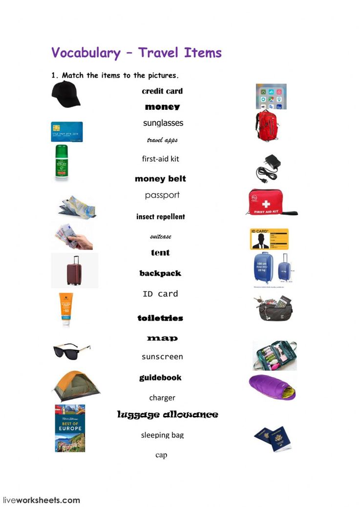 the travel items list is shown in purple