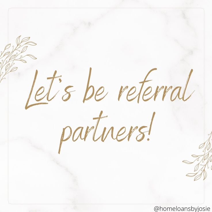 the words let's be refer partners written in gold on a white marble background