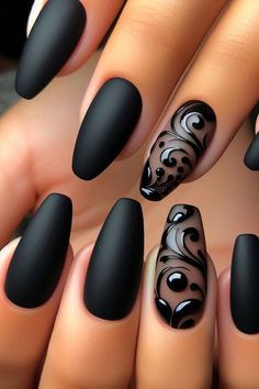 Nails For Hospital Work, Holiday Nails Black And White, Gel Black Nails Ideas, Chrome Black Nails Designs, Black With Blue Nails, Black Wedding Nail Designs, Halloween Black Nails Design, Black Wedding Nails Bridesmaid, Black With White Nails