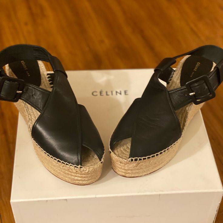 Brand New, Never Worn! Very Comfortable And Modern !! Size 10b. 40 Chic Espadrille Sandals With Round Toe, Chic Espadrilles With Woven Sole And Wedge Heel, Chic Espadrilles With Wedge Heel And Woven Sole, Chic Wedge Heel Espadrilles With Removable Insole, Elegant Leather Open Toe Espadrilles, Chic Espadrille Wedge Slip-on Sandals, Chic Wedge Sandals With Woven Sole And Round Toe, Chic Leather Wedge Sandals With Woven Sole, Chic Platform Wedge Heel Espadrilles