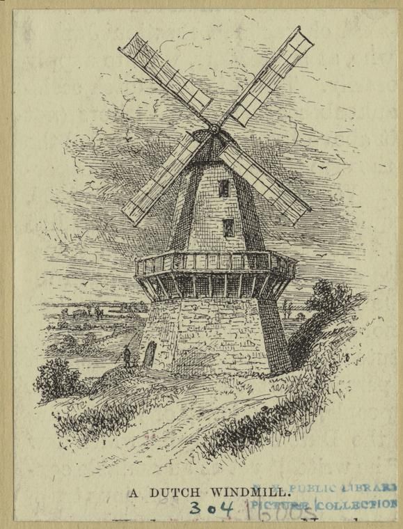 an old drawing of a windmill on top of a hill