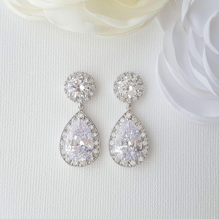 Silver Drop Earrings-Poetry Designs Gold Bracelet Wedding, Rose Gold Earrings Wedding, Rose Gold Bridal Earrings, Crystal Wedding Jewelry, Crystal Earrings Wedding, Gold Earrings Wedding, Crystal Bridal Earrings, Gold Bridal Earrings, Sparkly Jewelry