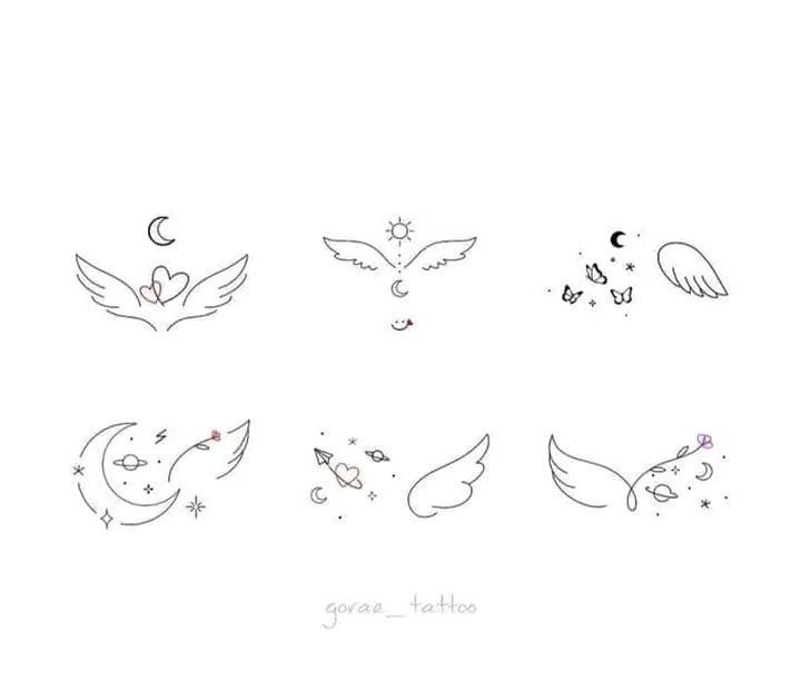 six different drawings of birds and stars on a white background with the words grace tattoo written in