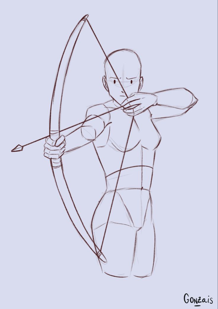 a drawing of a man with a bow and arrow in his hand, ready to shoot