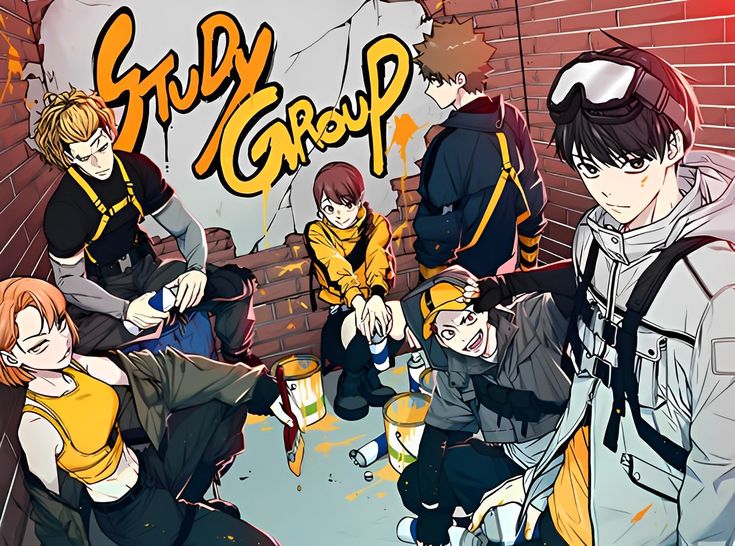 Study Group | Webtoon Study Group Manhwa, Hanwool Phi, Study Group Webtoon, Groups Poster, Character Group, Comic Tutorial, Anime Group, Draw The Squad, Study Group