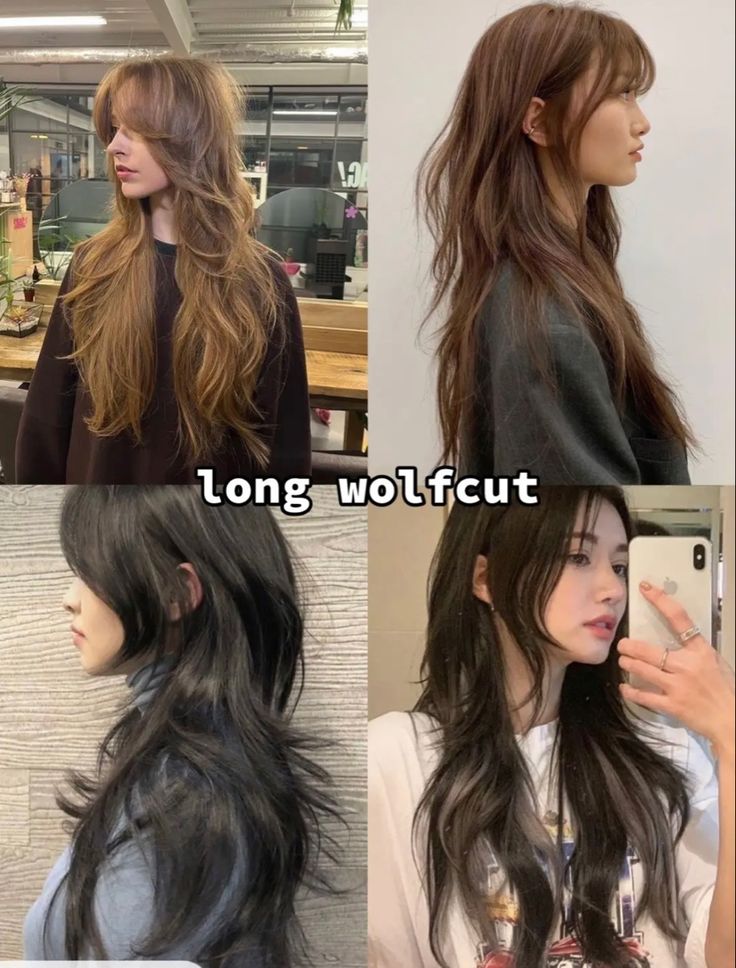 wolfcut for long hair Curling Tips, Long Wolfcut Haircut With Bangs, Haircut Wavy, Hair Inspiration Long, Haircut Straight, Haircut With Bangs, Long Wolfcut Haircut, Hairstyles For Layered Hair, Hair Curling