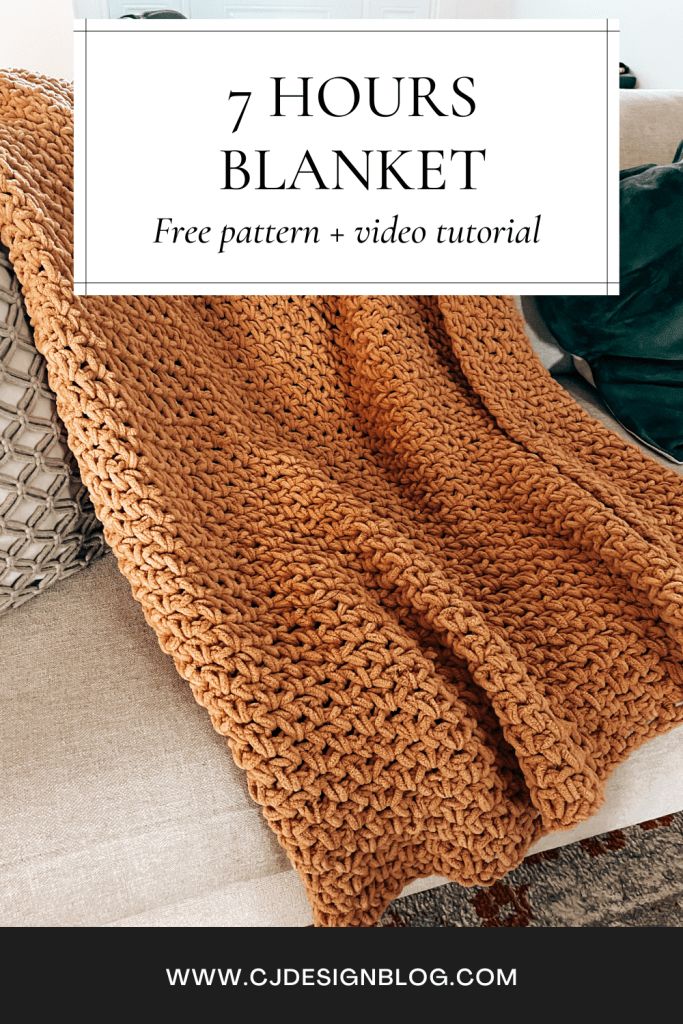 a knitted blanket with the text 7 hours blanket free pattern and video tutor on it