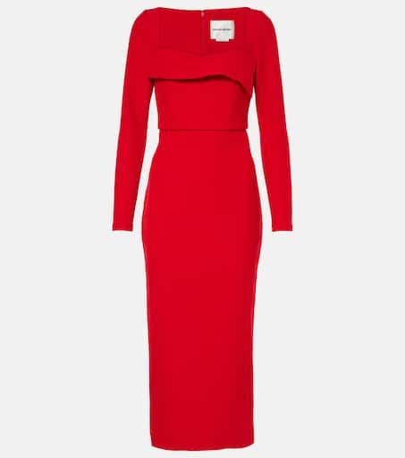 Crepe Midi Dress For Parties, Elegant Red Maxi Dress For Work, Long Sleeve Elastane Midi Dress For Cocktail, Elegant Red Elastane Dress, Chic Structured Crepe Dress, Elastane Midi Length Dress For Gala, Chic Elastane Midi Dress For Gala, Red Midi Dress For Gala, Chic Bodycon Viscose Midi Dress