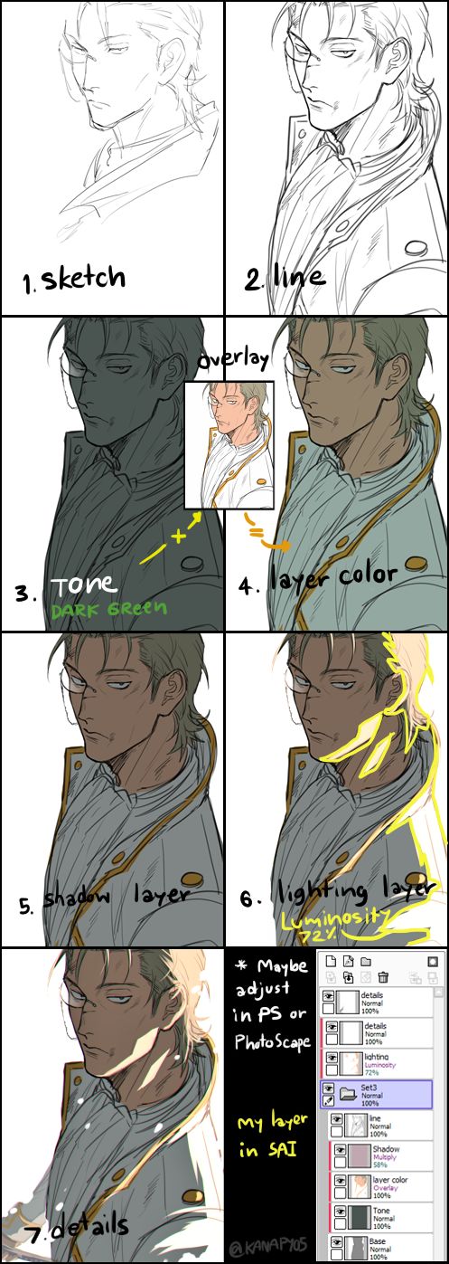 the stages of drawing an anime character's hair