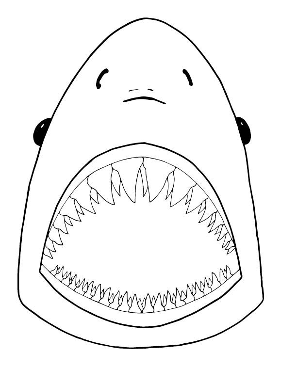 a drawing of a shark's mouth with sharp teeth and an angry look on its face