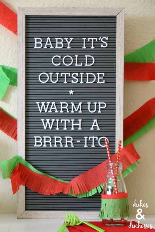 a sign that says baby it's cold outside and warm up with a brrr - tic