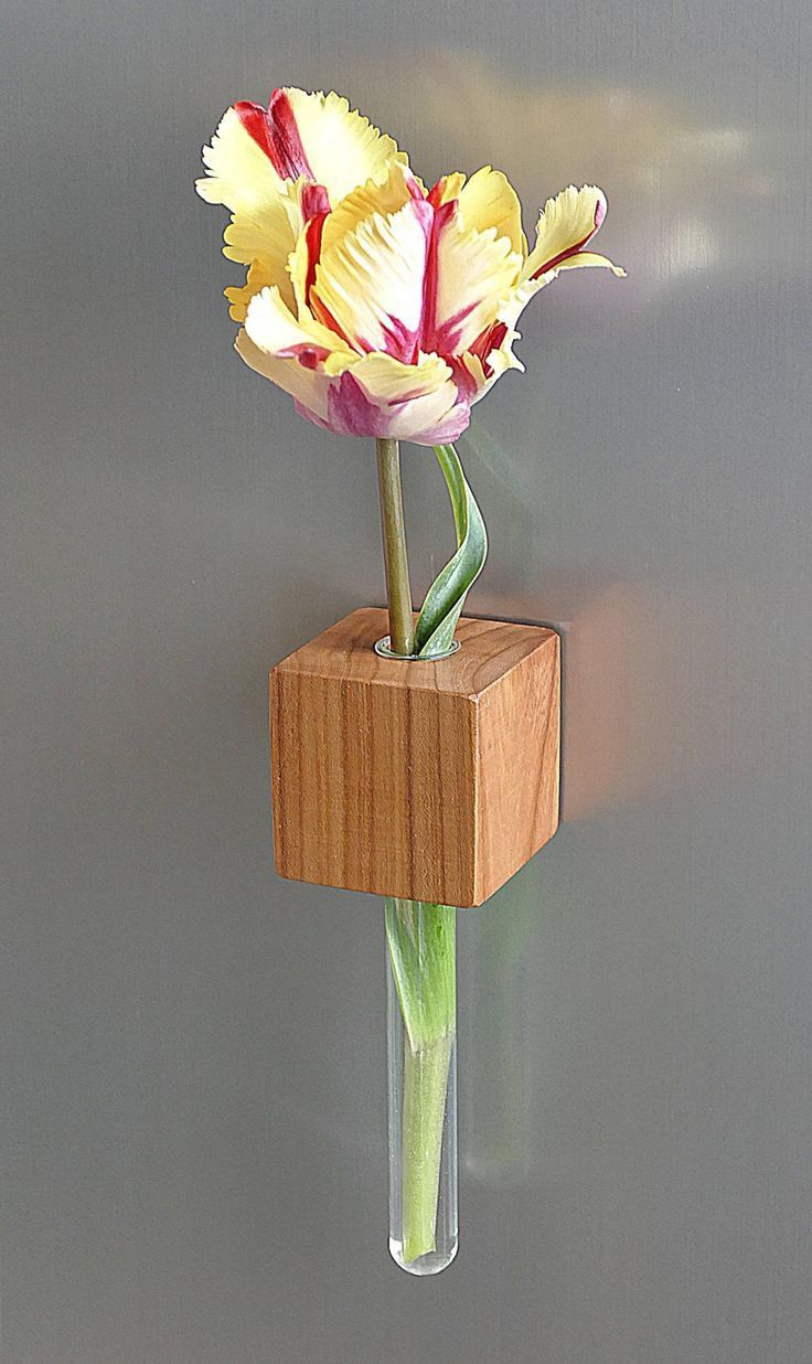 a vase with flowers in it hanging on a wall