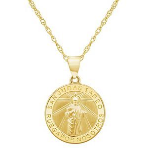 14k Gold Saint Jude Pendant | Kohls Symbolic 14k Gold Coin Pendant Jewelry, Symbolic Yellow Gold Round Pendant Jewelry, Symbolic Yellow Gold Jewelry With Round Pendant, Spiritual 14k Stamped Round Pendant Jewelry, Symbolic 14k Gold Necklaces Stamped 14k, Symbolic Yellow Gold Necklace With Round Pendant, Yellow Gold Symbolic Round Pendant Necklace, Symbolic 14k Stamped Pendant Necklace, Stamped 14k Gold Spiritual Jewelry And Charms