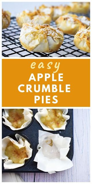 easy apple crumble pies on a cooling rack with text overlay that reads, easy apple crumble pies