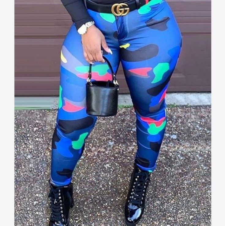 Multicolored Camo Jeggings/Amazing Stretch/ None See Threw Material/ Functional Back Pockets. Plus Size Trousers, Instagram Model Outfits, Mid Waist Pants, Trouser Outfits, Model Outfits, Activewear Fashion, Printed Trousers, White Casual, Online Womens Clothing