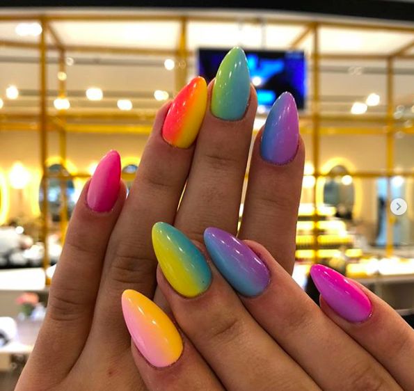 What do you think of these? Bright Summer Acrylic Nails, 2019 Nails, Multicolored Nails, Unghie Sfumate, Bright Summer Nails, Manicure Inspiration, Unicorn Nails, Nail Room, Nail Swag