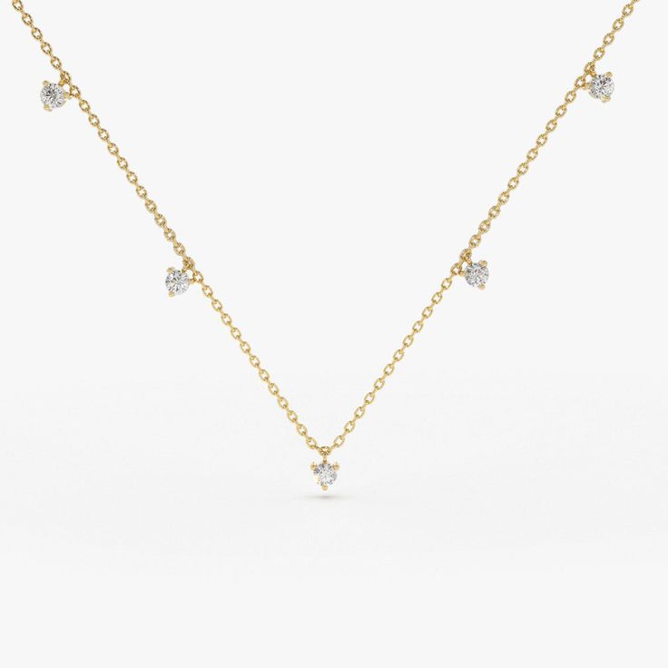 14k Dangling Diamond Solitaire Necklace – FERKOS FJ Gold Necklace White Background, Delicate Yellow Gold Diamond Necklace With Prong Setting, Solitaire Necklace, Diamond Solitaire Necklace, Pearl And Diamond Earrings, Solitaire Necklaces, Grad Gifts, Pearl Diamond, Diamond Color