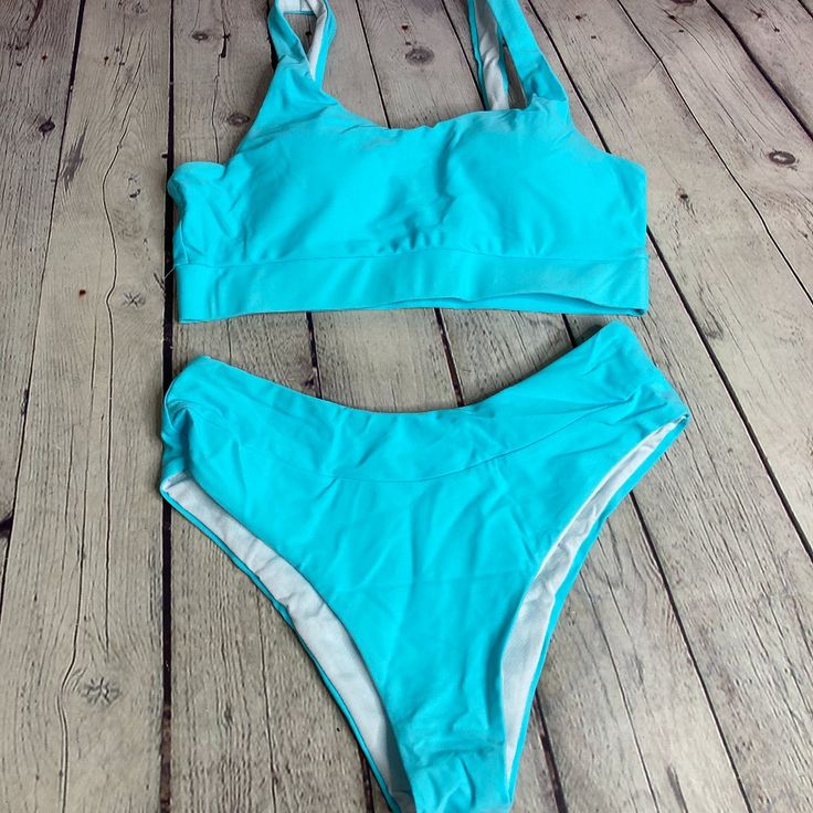 Shein Swimsuit Bikini New With Tag, Never Worn. #Tds 249 Blue Tankini For Sunbathing During Beach Season, Fitted Blue Swimwear For Beach Season, Turquoise Sleeveless Tankini For Swimming, Sleeveless Turquoise Tankini For Pool, Turquoise Swimwear For Beach Party, Light Blue Fitted Swimwear For Poolside, Sleeveless Turquoise Swimwear For Poolside, Turquoise Tankini For Beachwear, Turquoise Fitted Swimwear For Poolside