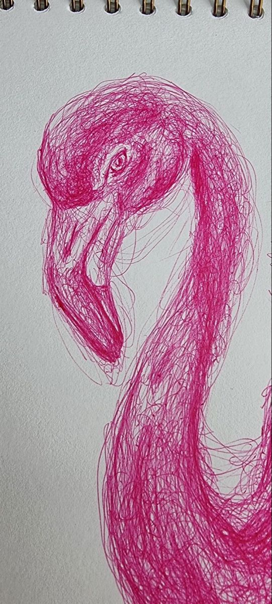 a drawing of a flamingo in pink ink