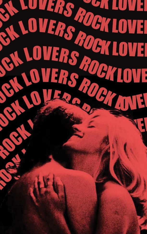 a poster with the words rock lovers written all over it and a woman hugging her chest