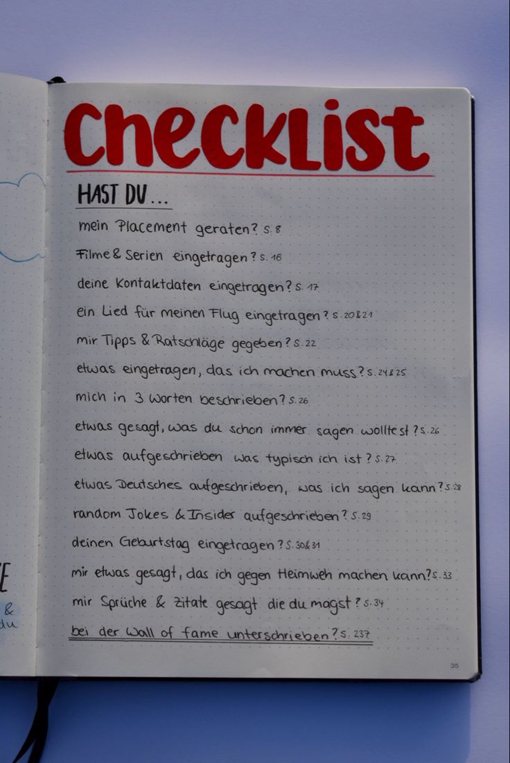 an open book with the words checklist written on it