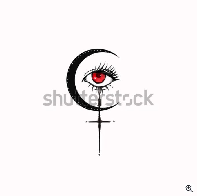 an eye with long eyelashes and a cross in the middle is drawn on white paper