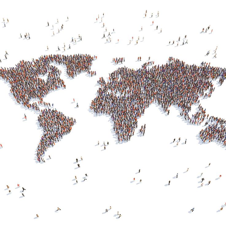 a large group of people gathered together in the shape of the world on a white background