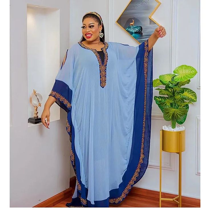 Elevate your fashion style with our luxurious Maxi Dress. Summer V-neck Chiffon Kaftan, Chiffon V-neck Kaftan, Blue Chiffon Long Maxi Dress, Elegant Kaftan For Vacation Free Size, Blue Bohemian Chiffon Dress For Vacation, Elegant Free Size Kaftan For Vacation, Summer Chiffon V-neck Kaftan, Summer Chiffon Kaftan Maxi Length, Summer Chiffon Maxi Kaftan