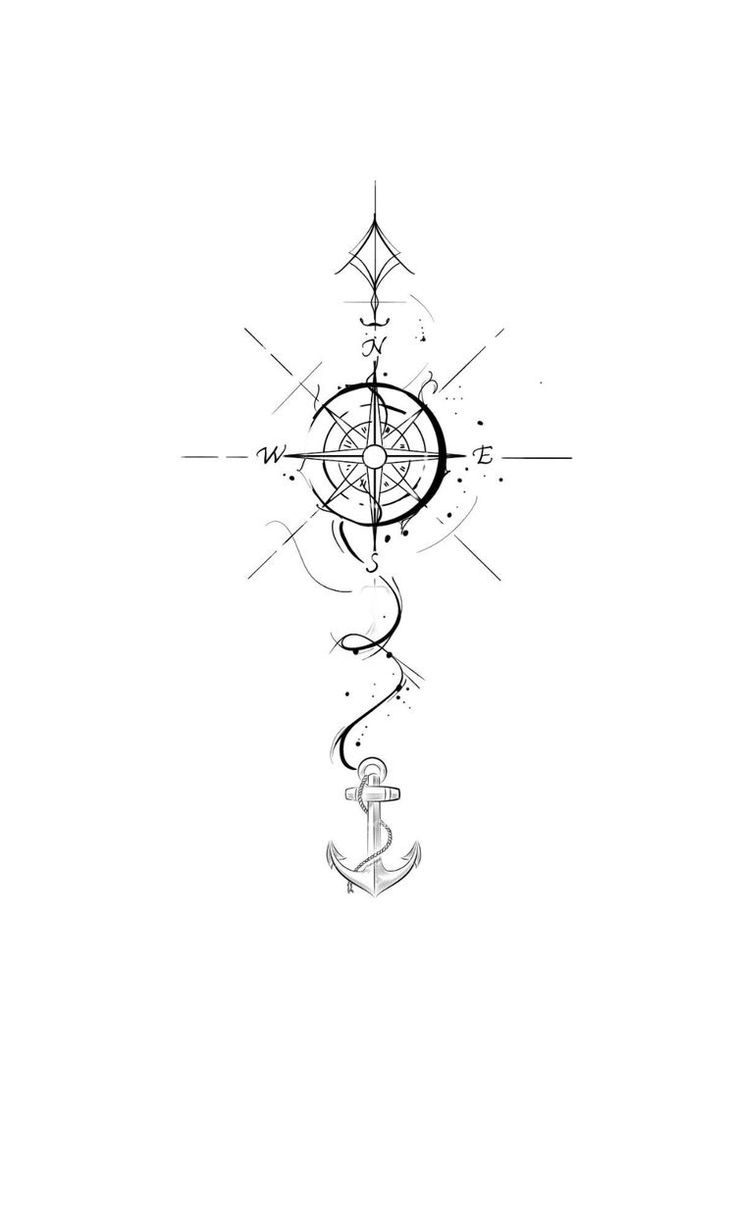 an anchor and compass tattoo design on a white background