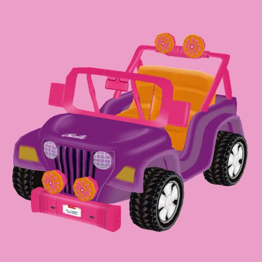 a purple and orange toy jeep on a pink background