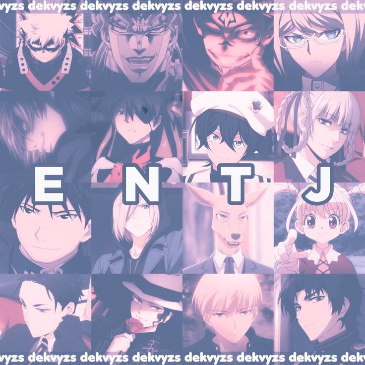 an anime character collage with the words entj