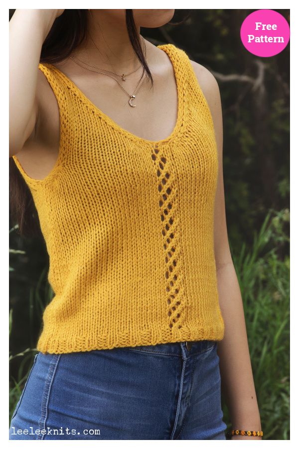 a woman wearing a yellow knitted tank top