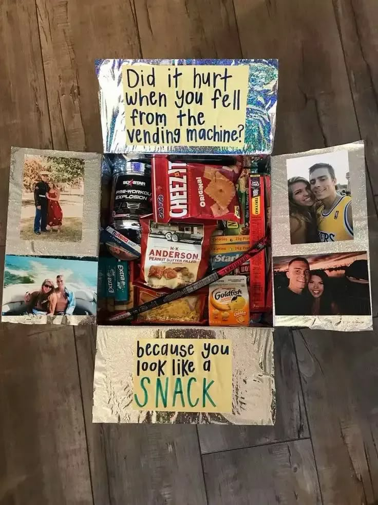 a collage of photos with words and pictures attached to them on a wooden surface