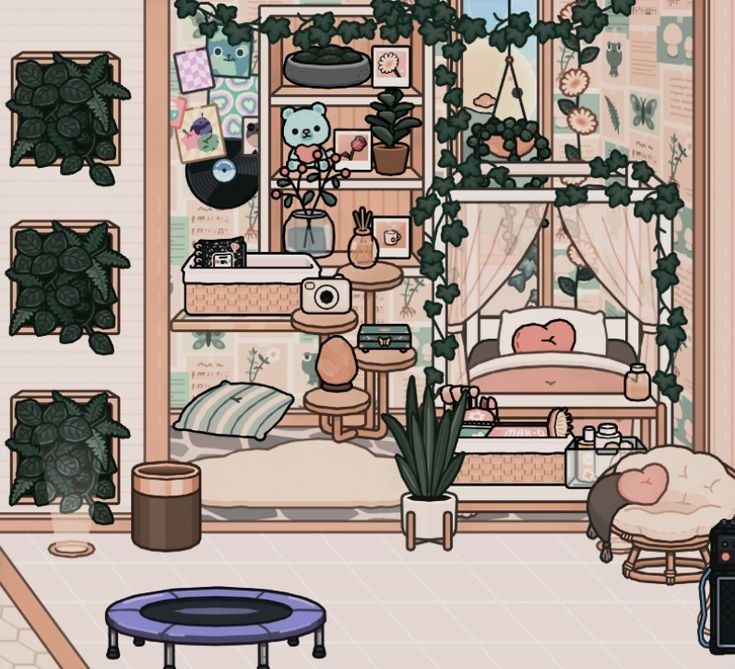 a living room filled with furniture and plants