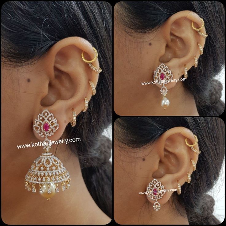 Diamond Jumkas Design Indian, Diamond Jumkas, Diamond Hangings, Gold Jewellery India, Diamond Earrings Indian, Diamond Jhumkas, Marriage Jewellery, Diamond Jewlery, Ear Jewellery