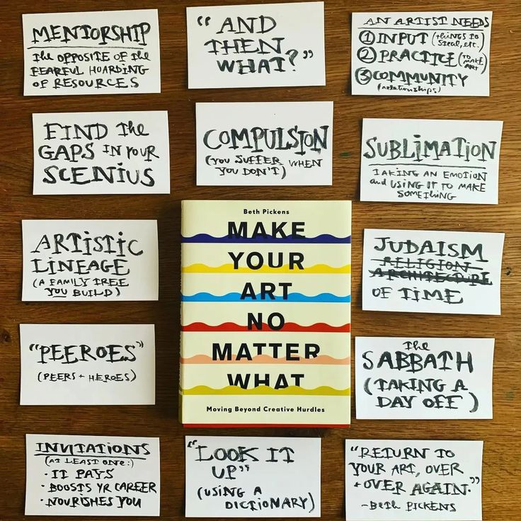 several pieces of paper with words written on them and some magnets attached to it