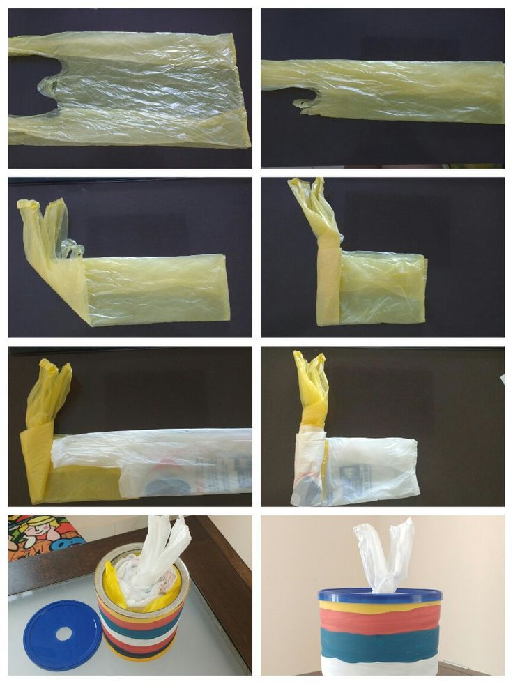 several pictures show how to wrap plastic bags in different ways, including wrapping them around a cake