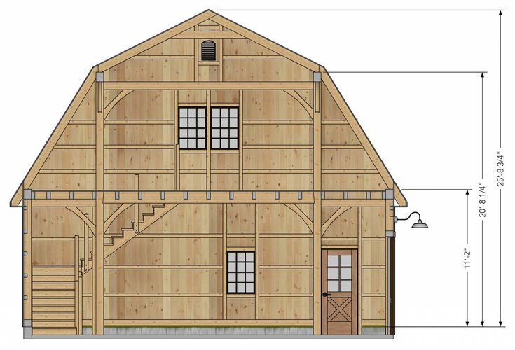 the side view of a barn with measurements