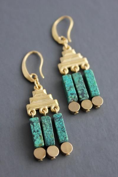 18k gold plated brass hook with turquoise and brass. Turquoise Brass Jewelry, Unique Gold Jewelry With Patina, Elegant Brass Jewelry With Gold-tone Hardware, Bronze Jewelry With Brass Hardware For Gift, Elegant Bronze Jewelry With Patina, Elegant Turquoise Brass Jewelry, Luxury Brass Jewelry With Gold-tone Hardware, Luxury Gold-tone Brass Jewelry, Modern Turquoise Metal Jewelry