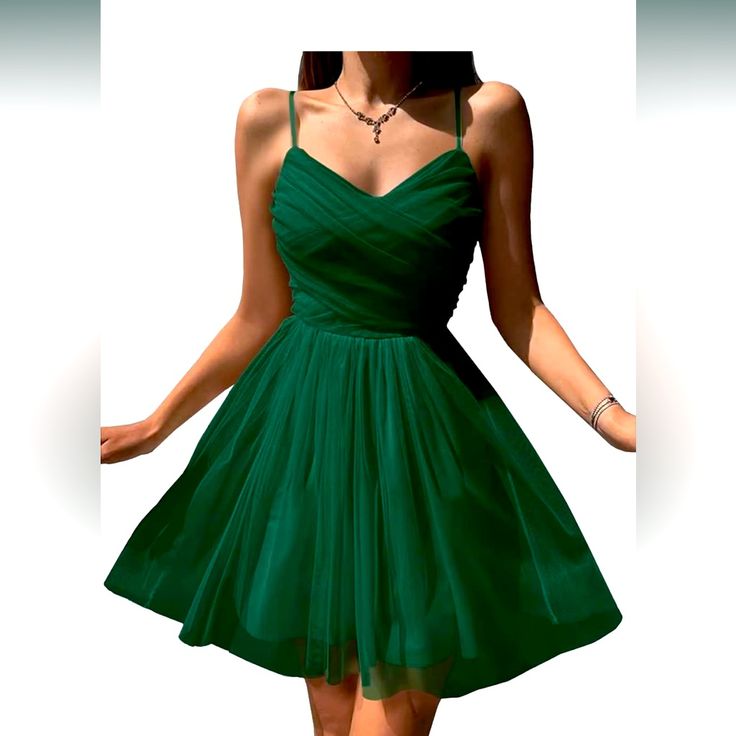 Formal Dress Dark Green New Never Worn Size Small Lace Up Back Emerald Green Formal Dress Short, Dark Green Homecoming Dresses, Dark Green Hoco Dress, Homecoming Dresses Flowy, Dark Green Dress Short, Emerald Green Formal Dress, Green Hoco Dress, Cotillion Dresses, Green Dress Outfit