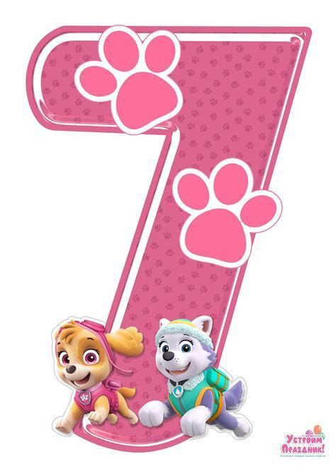 the number seven with paw patrol characters on it